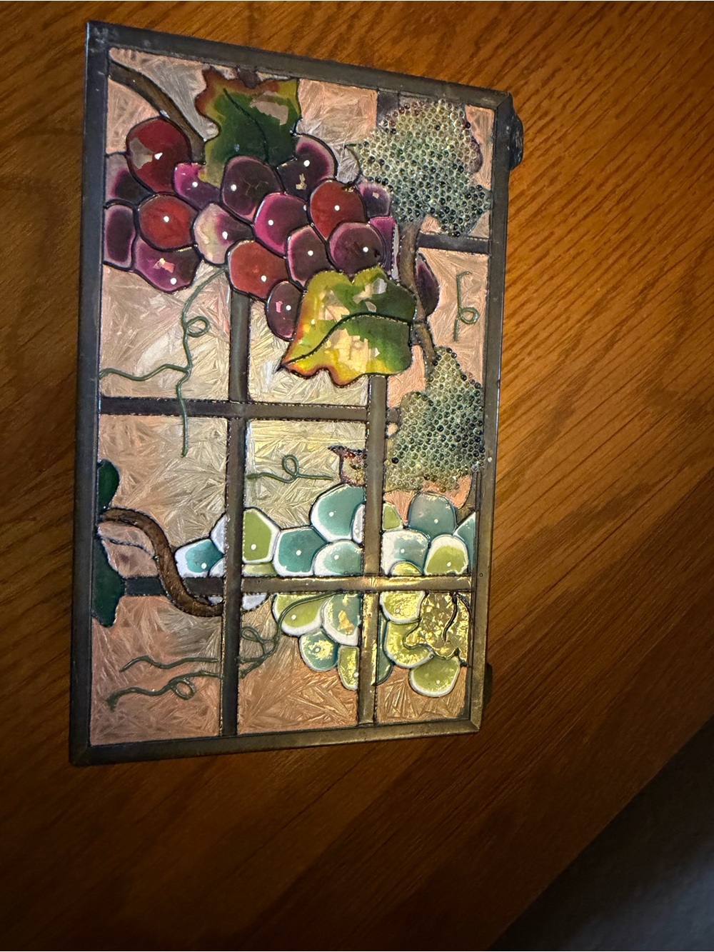 Stained Glass Grapes Wall Art - Multicolor trinket box with mirrored box bottom
